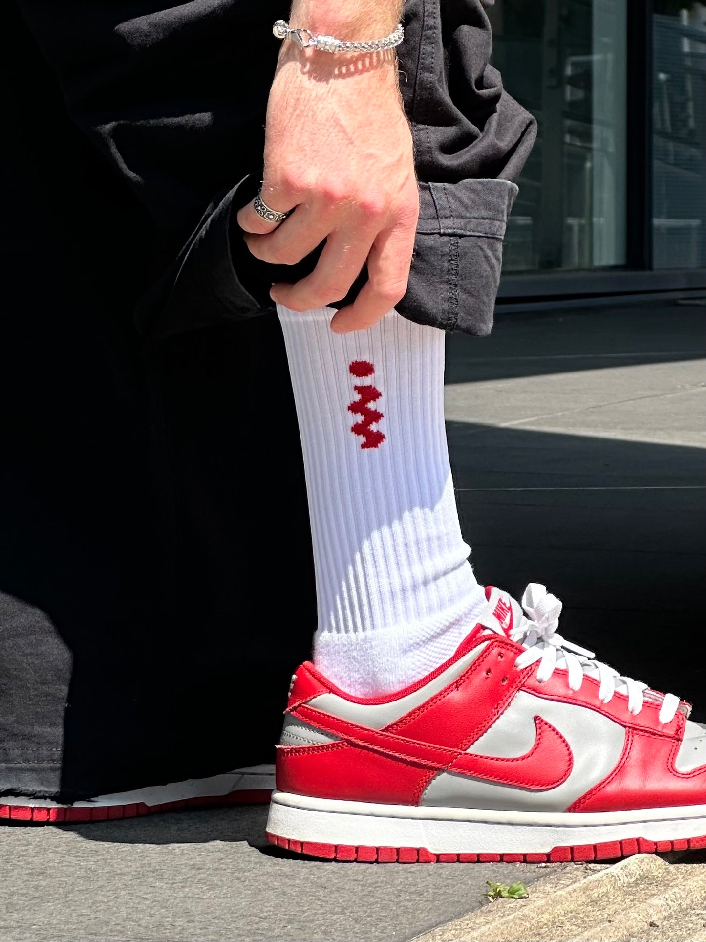 Red "i" Logo White Socks