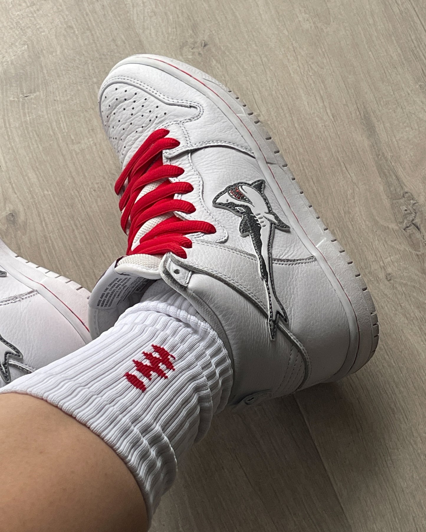 Red "i" Logo White Socks