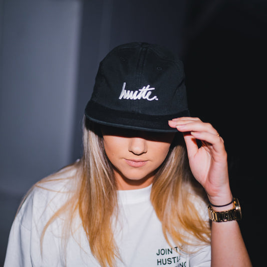 Black Unstructured Cap with Hustle Script Logo